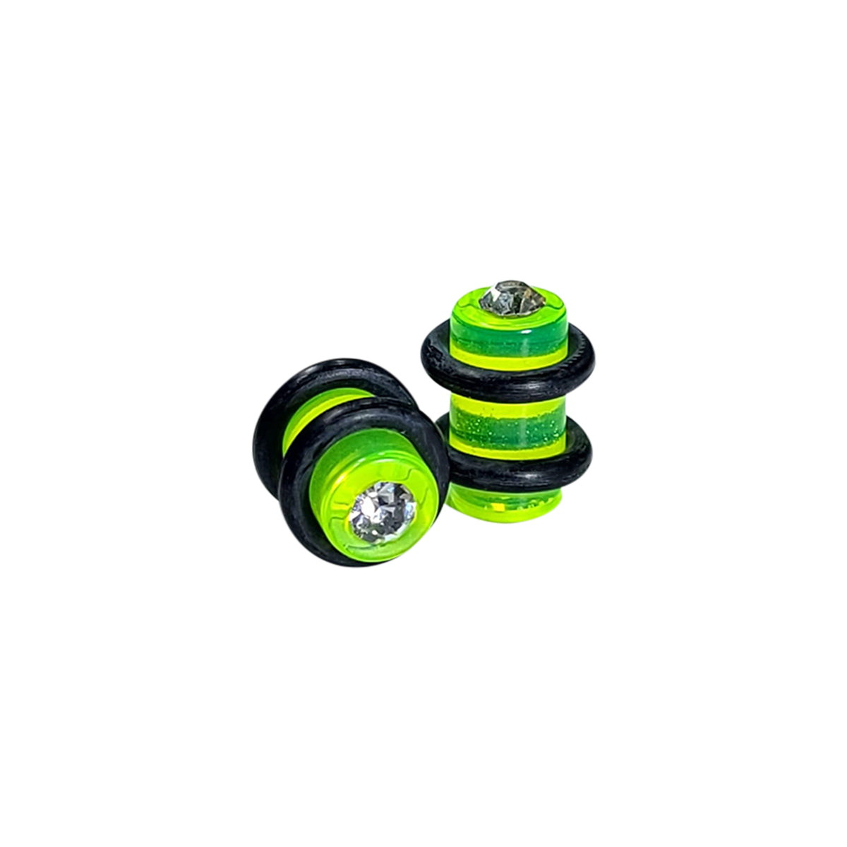 Pair of Acrylic CZ Gem Jeweled Oring Ear Plugs - 5 Colors Available
