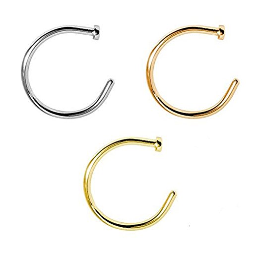 3 Pack of Nose Hoop 22G 5/16" Anodized Surgical Steel - All Colors