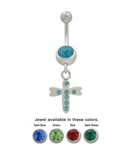 14ga Dragonfly Dangle Belly Ring with Cz Jewels