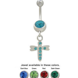 14ga Dragonfly Dangle Belly Ring with Cz Jewels