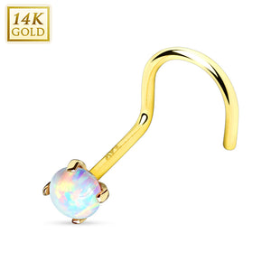 14K Nose Ring Screw Solid Gold 4 Prong Set Lab Opal Top Stud Piercing 20G 6MM