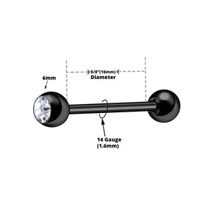 (14g ) Barbell Tongue Ring Anodized Black Titanium with Jewel