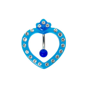 14ga-5/8" Reverse-Style Belly Ring Acrylic Heart Design with Clear Gems
