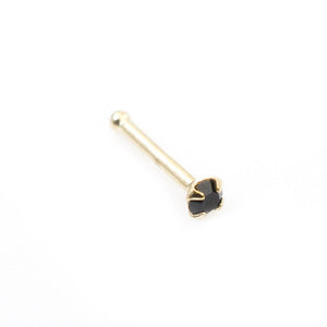 14K Gold Nose bone stud with Black Cubic Zirconia 22g