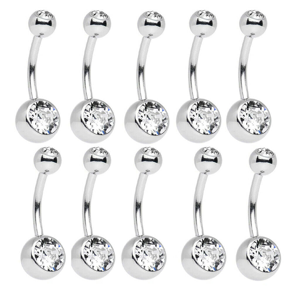 10 Clear CZ Belly rings Double Jeweled 14G 7/16" 11mm