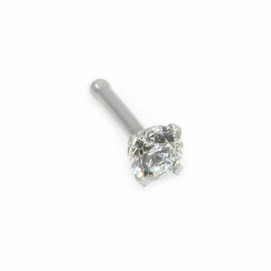14k Nose Bone Solid White Gold with 2mm Genuine Diamond Jewel - 20ga-1/4"(6 mm)