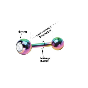 (14g ) Barbell Tongue Ring Anodized Multi-Color Titanium with Jewel