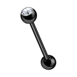 (14g ) Barbell Tongue Ring Anodized Black Titanium with Jewel