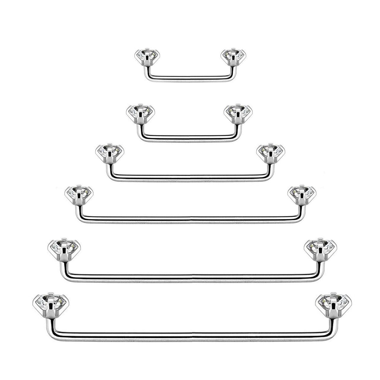 Staple Surface Barbell with Internally Threaded Prong Setting Clear Gem Surgical Steel 14G - Sold Individually