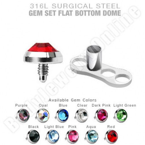 10 Dermal Anchor Tops 3mm Flat CZ and 316L Steel 10 Bases