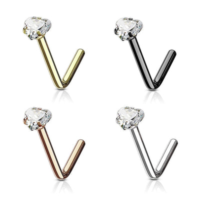 CZ Heart L Shaped Nose Stud