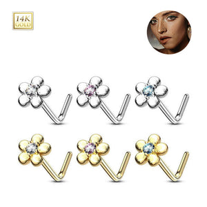 Five Petal Flower L Shaped Nose Studs