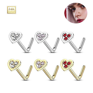 Hollow Heart L Shaped Nose Studs