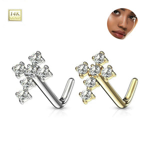 Paved CZ Cross L Shaped Nose Studs