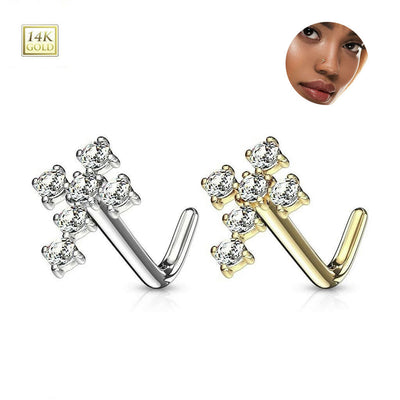 Paved CZ Cross L Shaped Nose Studs