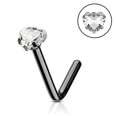 PVD Black Heart L Shaped Nose Stud