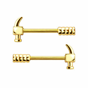 PVD Gold Hammer Nipple Rings
