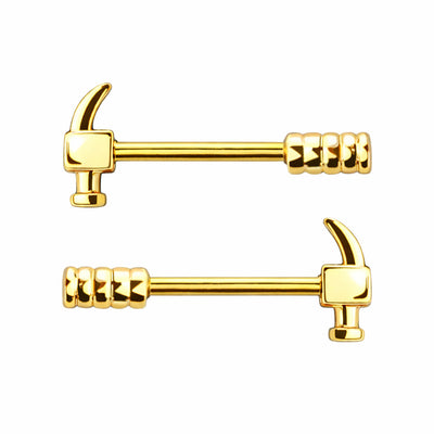 PVD Gold Hammer Nipple Rings