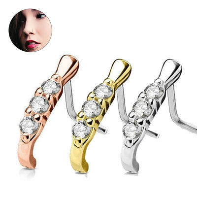 Triple CZ Crawlers L Shaped Nose Stud