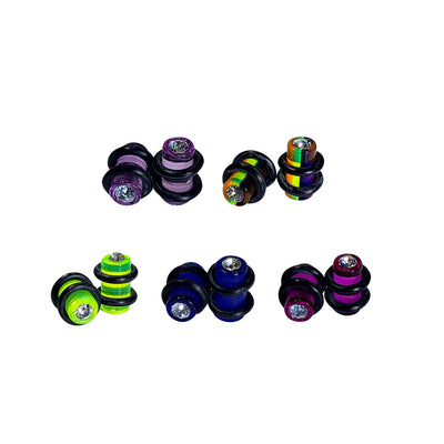 Pair of Acrylic CZ Gem Jeweled Oring Ear Plugs - 5 Colors Available