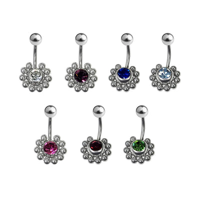 Belly Navel Ring Surgical Steel Flower with CZ Design