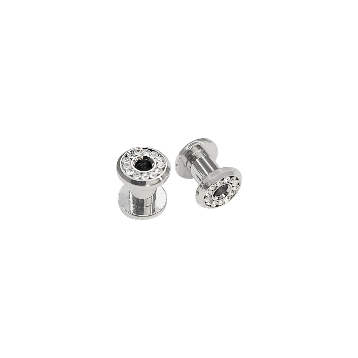 Pair of Screw Fit Ear Gauge Plugs with Clear CZ Gems Surgical Steel