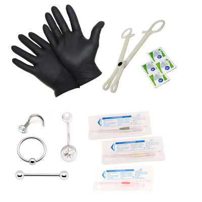 Piercing Kit  for Belly Tongue Ear Eyebrow Nipple Lip Nose and Body 13 Pieces