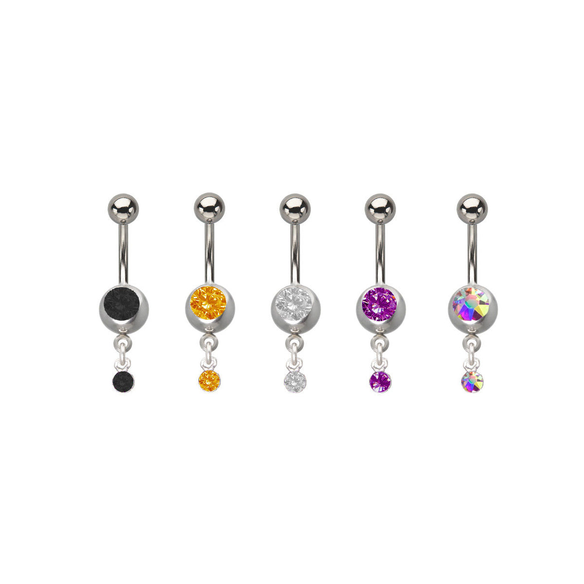 Belly Button Ring 14ga Jeweled High Polish Surgical Steel - 5 Pieces
