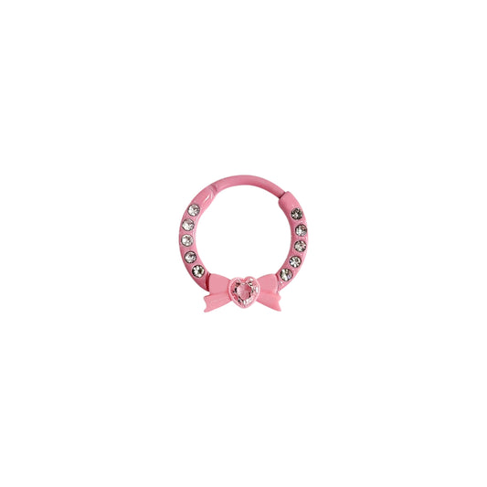 Septum Hinged Clicker Ion Plated Pink Bow with CZ Jewels Surgical Steel 16 Gauge