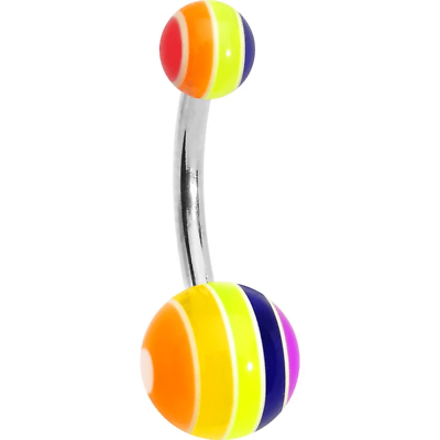 Belly Button Ring Rainbow Stripe UV Acrylic 14ga