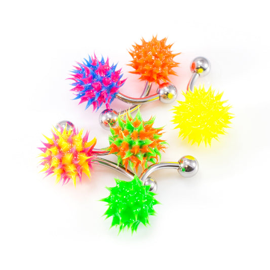 5 Pack 14ga Belly Navel Rings with Silicone Bottom Balls - Multi-Color Assortment