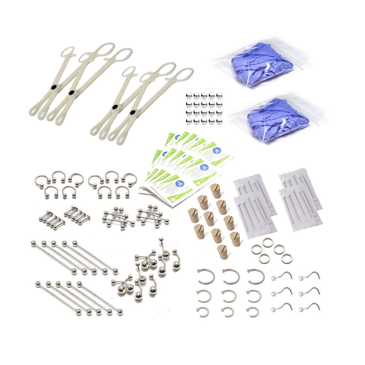 LionGothic 160pc. professional piercing kit with Surgical Steel Body Jewelry