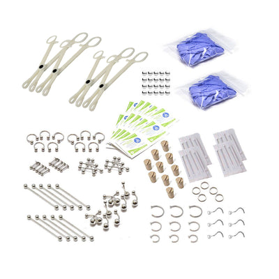 LionGothic 160pc. professional piercing kit with Surgical Steel Body Jewelry