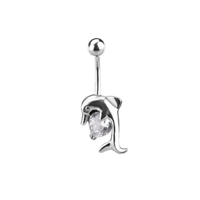 Dolphin Belly Ring with Heart CZ Jewel