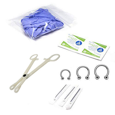 Septum Piercing Kit - 10-Piece Kit with 3 Horseshoe Ring, Needle, Forceps + More