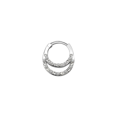 Septum Hinged Clicker Double Row CZ Pearl Jewels Surgical Steel 16 Gauge