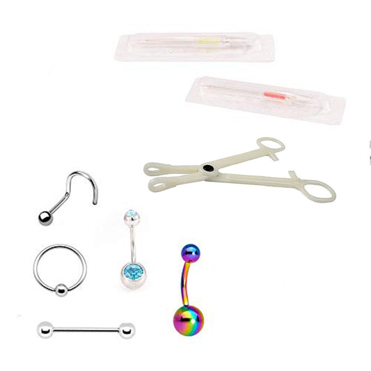 Body Piercing Kit 8 Piece Belly /Tongue/ Nipple and Nose with Cannula Needles