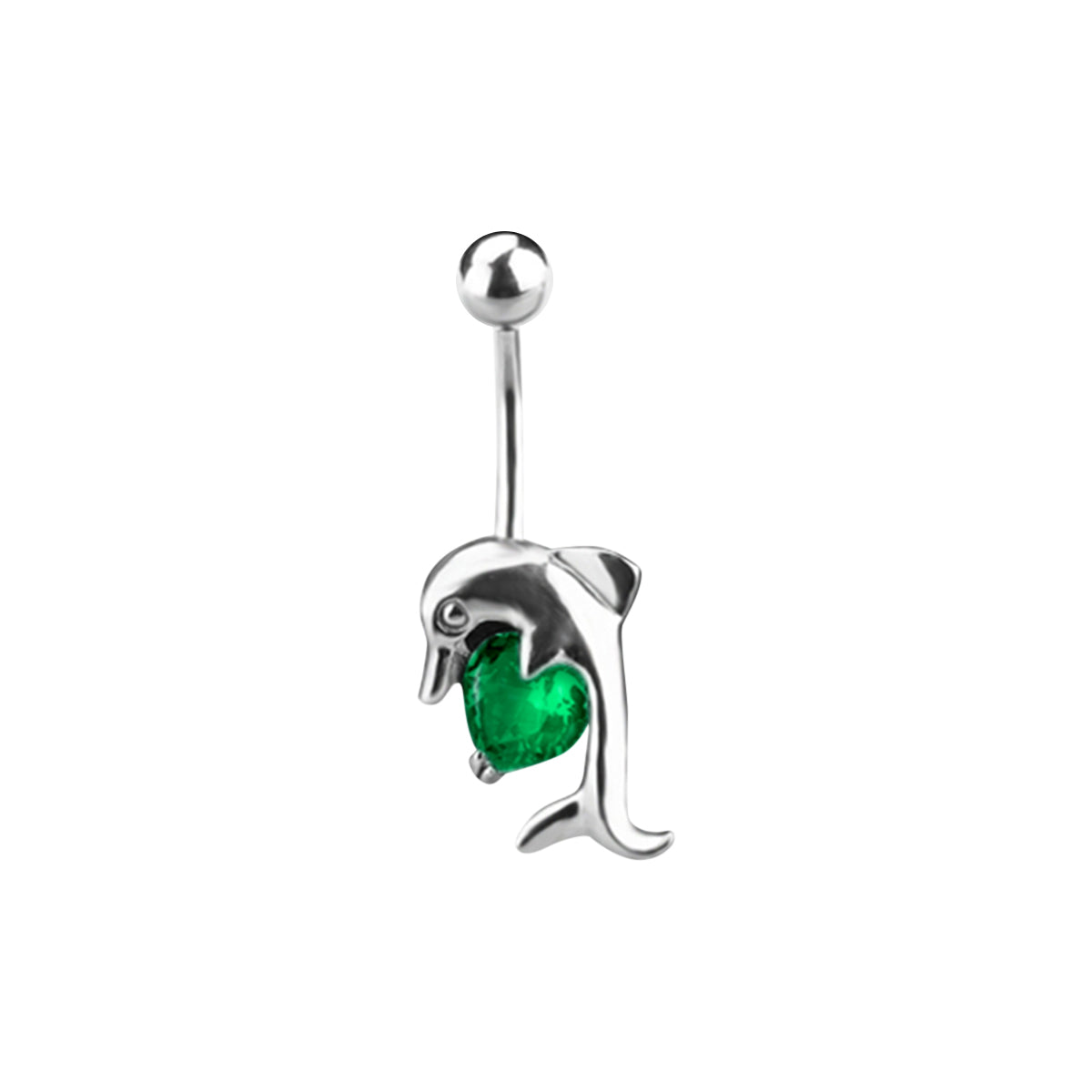 Dolphin Belly Ring with Heart CZ Jewel