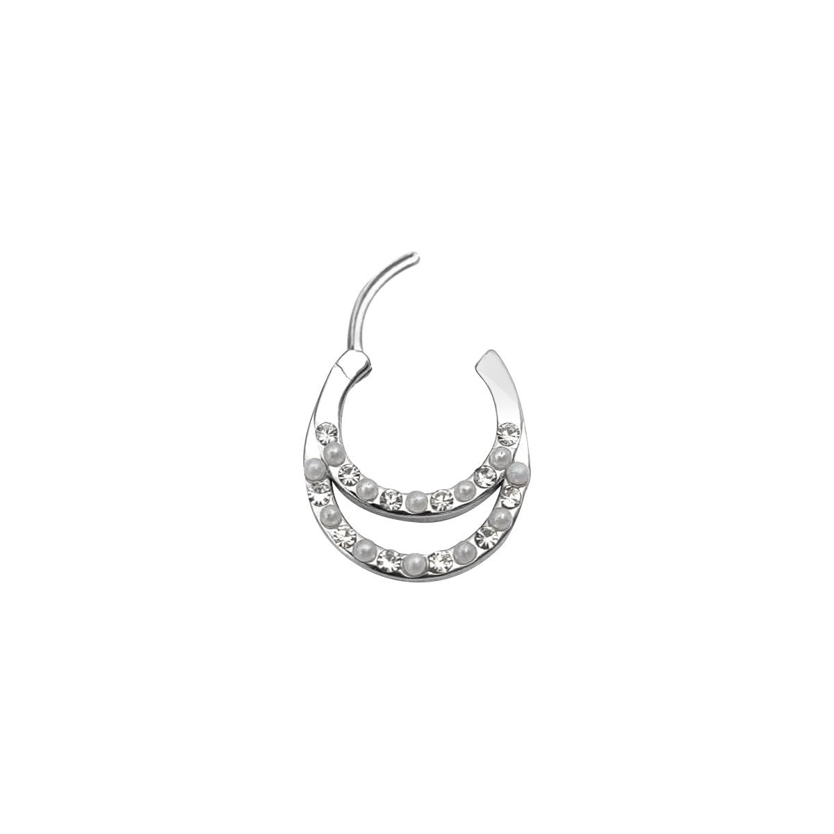 Septum Hinged Clicker Double Row CZ Pearl Jewels Surgical Steel 16 Gauge