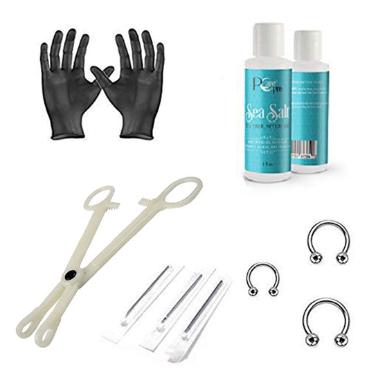 Septum Piercing Kit - Horseshoe Circular, Needles, Forceps, Gloves & pCarePro