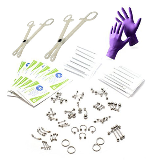 83-Piece Body Piercing Kit for Belly, Tongue, Nipple, Lip, Nose 14G & 16G Needle