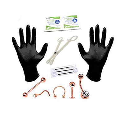 Piercing Kit 12-Pieces IP Rose Gold For Belly Tongue Nipple Lip Nose 18G 16G 14G