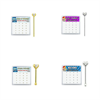 Box 20 Pieces of 925 Sterling Silver Bend Nose Stud 22g with 18k Gold Plating