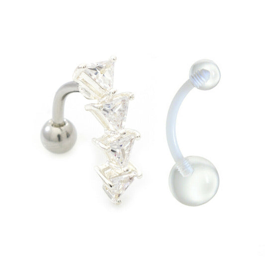 Belly Button pack of 2 one Triangle Cubic Zirconia  Desig and a Retainer 14g