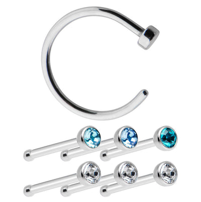 Nose Piercing Jewelry - Nose Hoop with 6 Nose Bones - 20ga 316L Surgical Steel