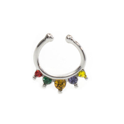 Septum Hanger Jewelry with Prong Setting Cz Gems 8mm Drop Length