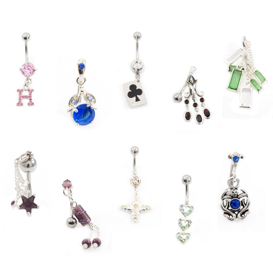 Belly Button Ring pack of 10 Summer Hoopla Navel Rings with unique Designs 14g