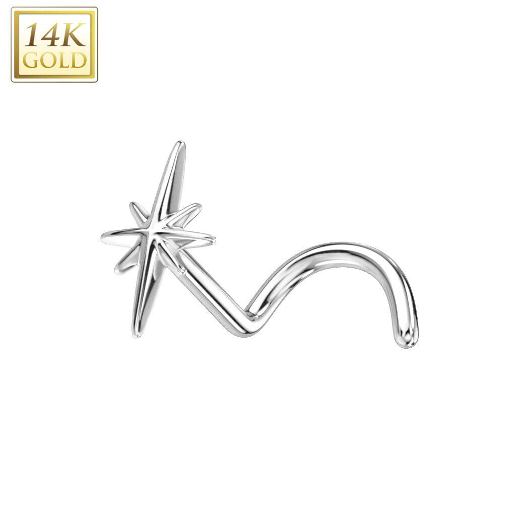 Nose Screw Rings With CZ Centered Sparkle Top 14K solid gold 20G