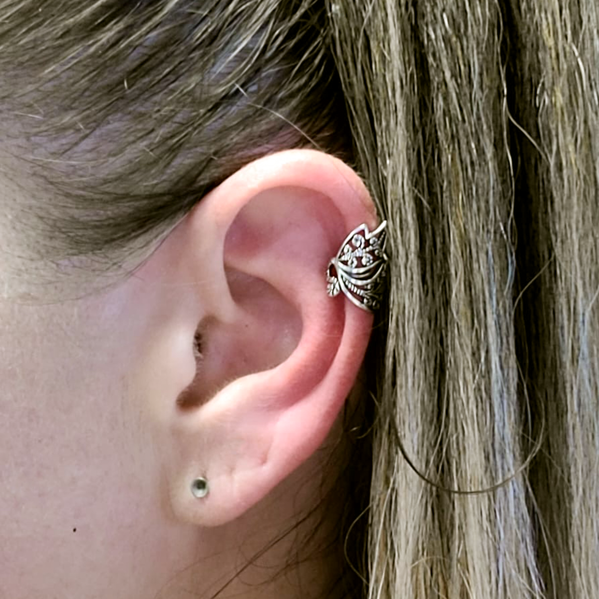 Ear Cuff Non-Pierced Rhodium Plated Unique Leaf Design - Sold as a pair