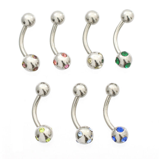Belly Button Ring Package of 7 with small Cubic Zirconia 14g